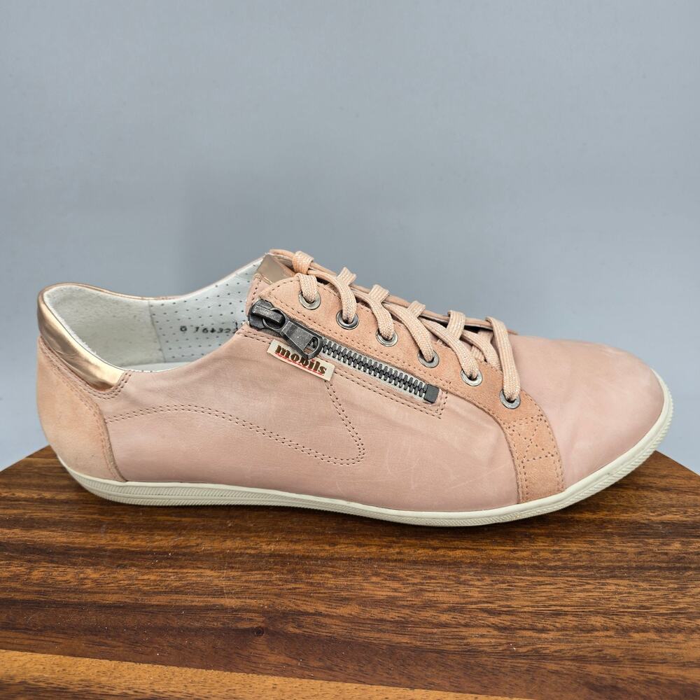 Mephisto Shoes Womens 10 Peach Pink Rose Gold Leather Hawai Zip Comfort Sneakers